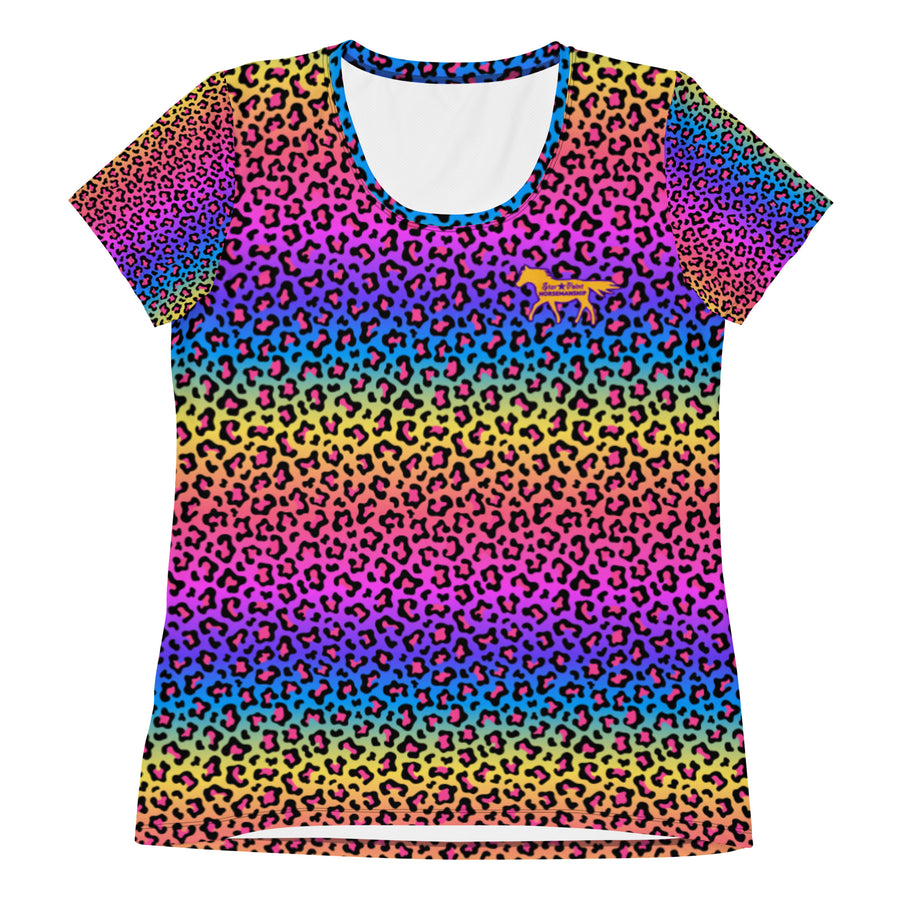 Women's Rainbow Cheetah Sport Tee - Star Point Horsemanship